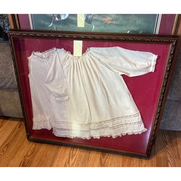Antique Framed Baby Christening Gown Set Delicate Lace Shadow Box Cottage Core - Picture 4 of 7